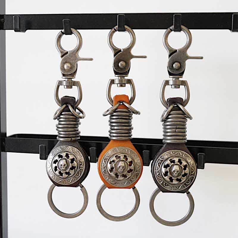 Skull Head Key Organizer Leather Keychain - image 0