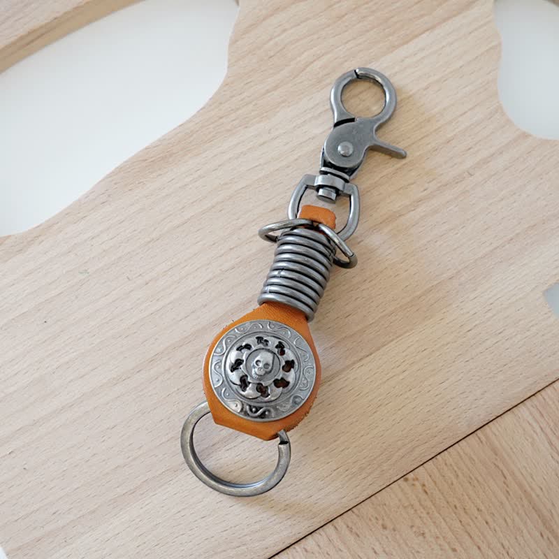 Skull Head Key Organizer Leather Keychain - Orange - image 4