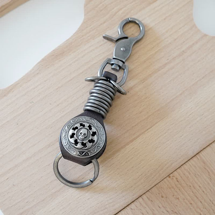 Skull Head Key Organizer Leather Keychain - Black - image 2