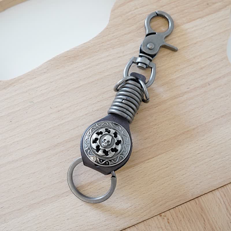 Skull Head Key Organizer Leather Keychain - Coffee - image 5