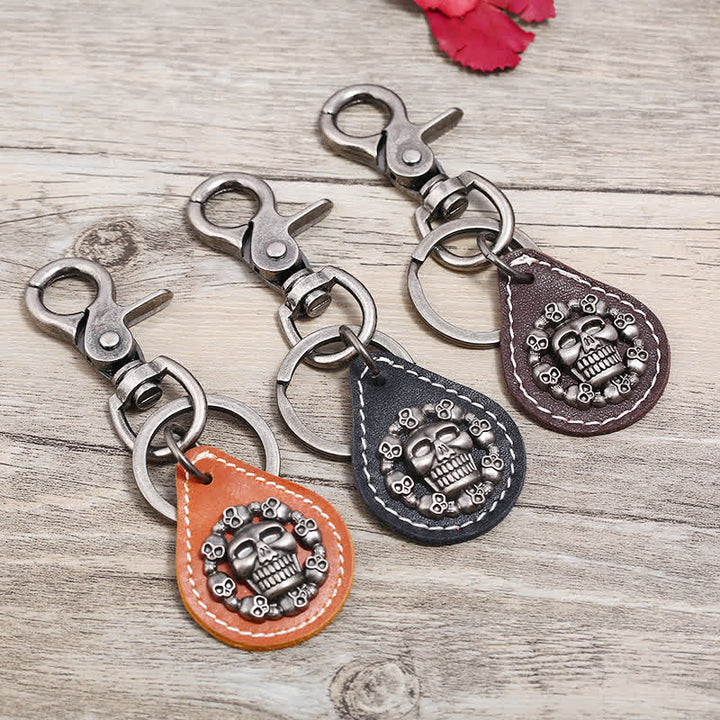 Skeleton Head Punk Pendant Leather Keychain - image 0