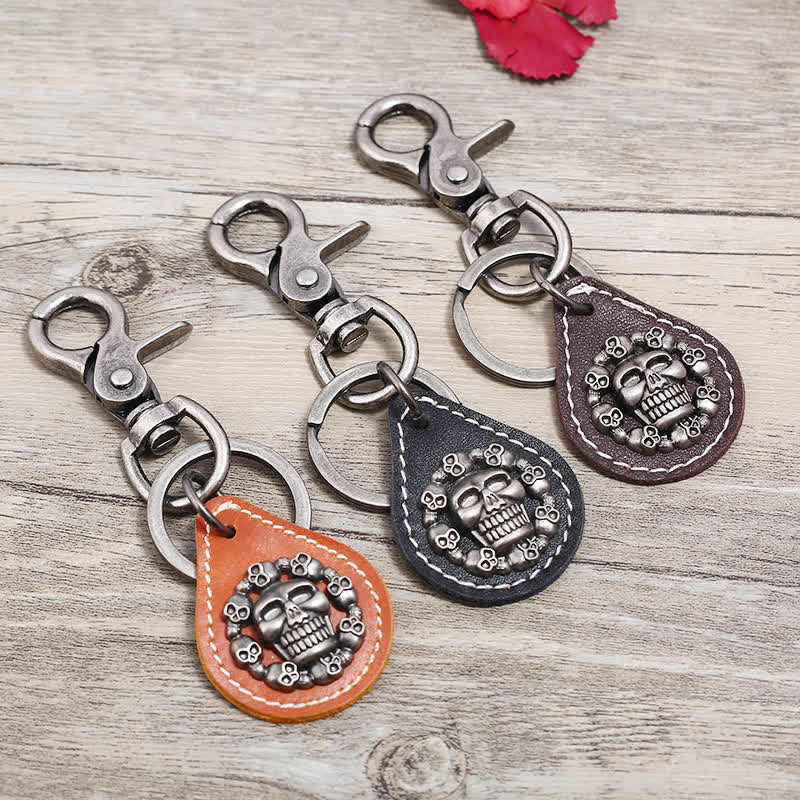 Skeleton Head Punk Pendant Leather Keychain - image 0