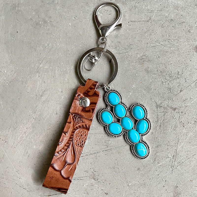 Bohemia Emboss Turquoise Pendant Leather Keychain - Style #5 - image 5