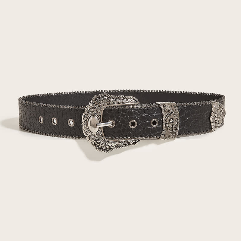 Women's Macrame Edge Crocodile Print Leather Belt - image 2