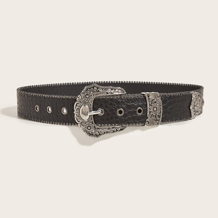 Women's Macrame Edge Crocodile Print Leather Belt - image 2