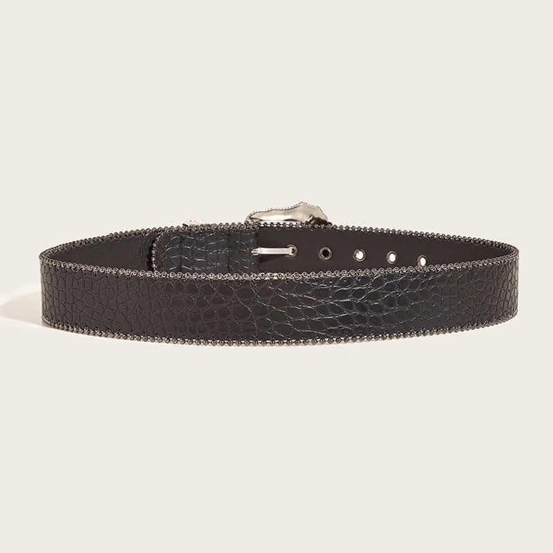 Women's Macrame Edge Crocodile Print Leather Belt - image 3