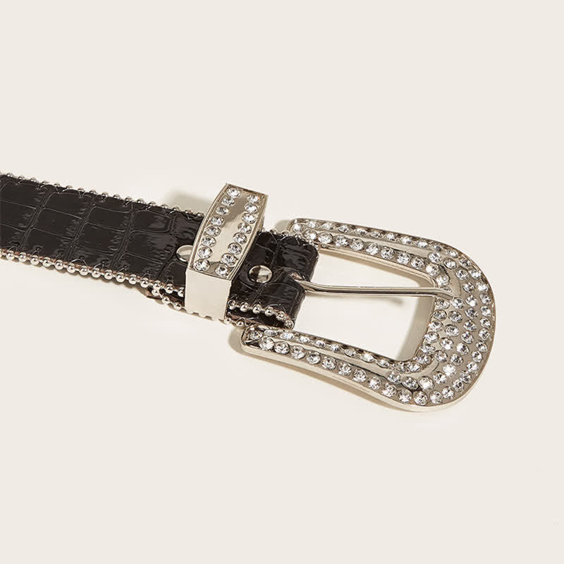 Women's Bead Chain Rhinestone Rivet Leather Belt - image 4
