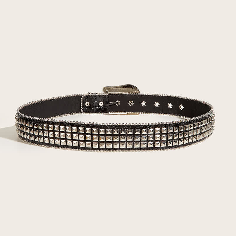 Women's Bead Chain Rhinestone Rivet Leather Belt - image 3
