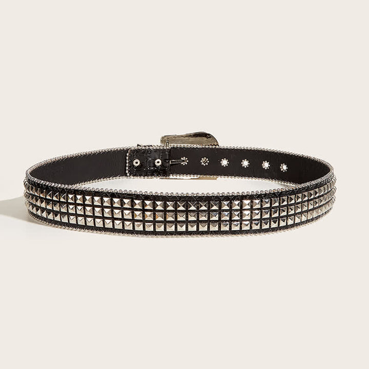 Women's Bead Chain Rhinestone Rivet Leather Belt - image 3