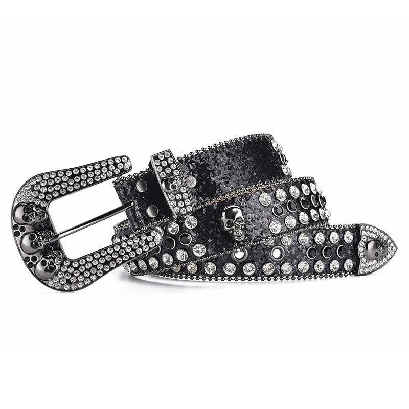 Women's Punk Skull Buckle Bead Edge Leather Belt - image 2