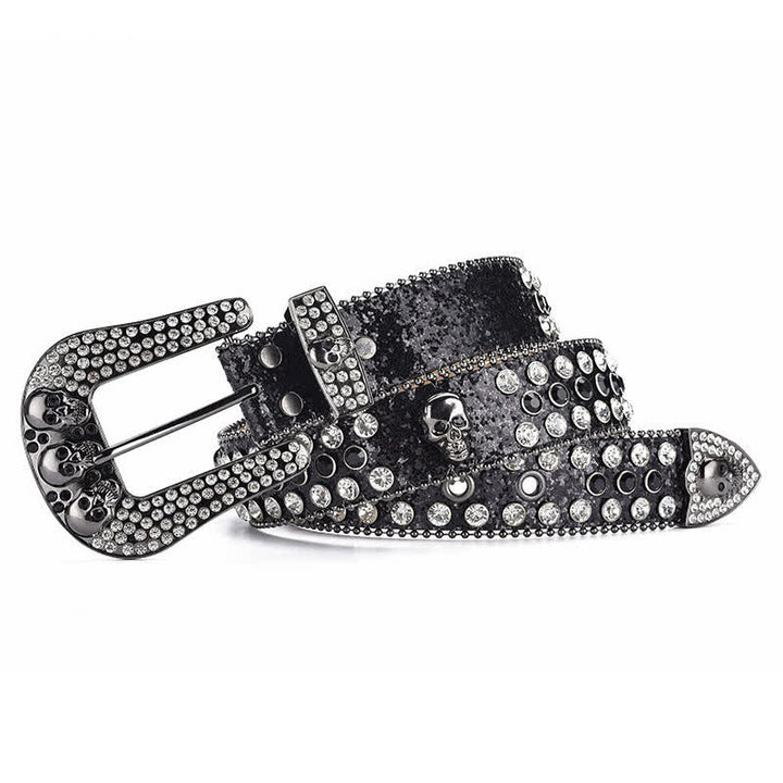 Women's Punk Skull Buckle Bead Edge Leather Belt - image 2