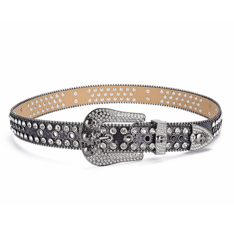 Women's Punk Skull Buckle Bead Edge Leather Belt - image 3
