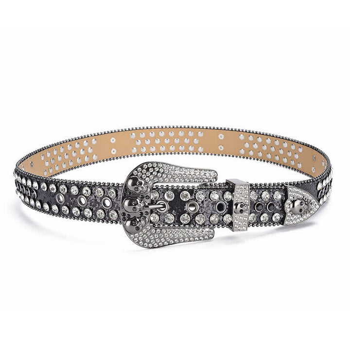 Women's Punk Skull Buckle Bead Edge Leather Belt - image 3