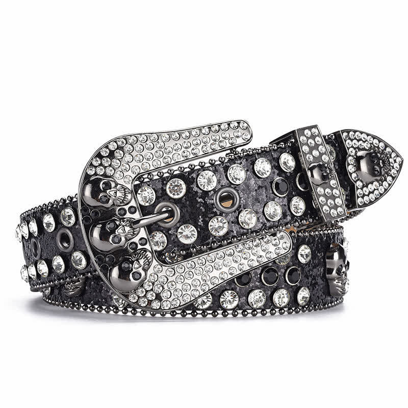 Women's Punk Skull Buckle Bead Edge Leather Belt - image 1