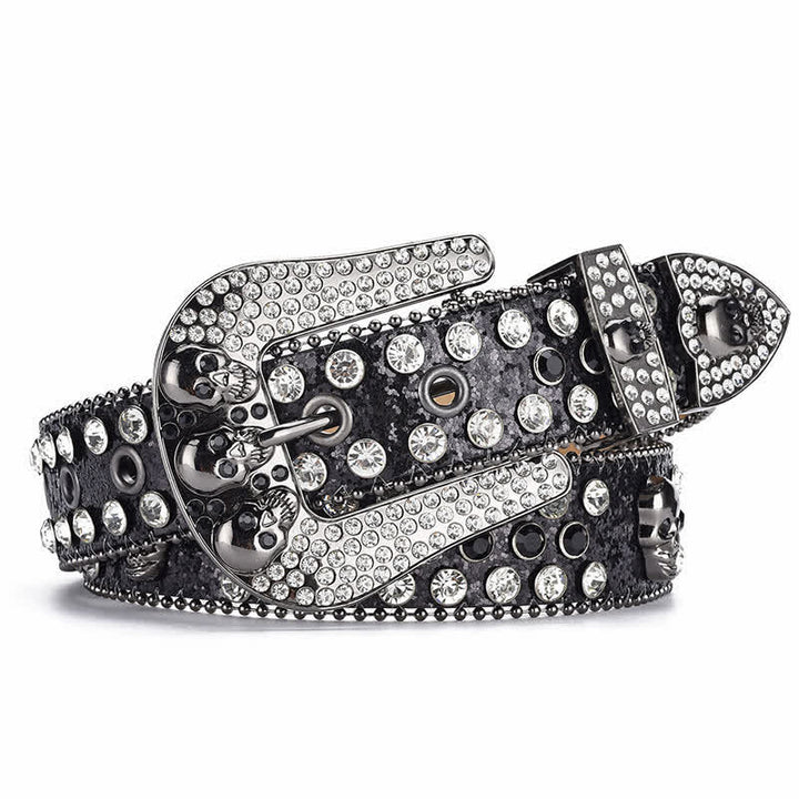 Women's Punk Skull Buckle Bead Edge Leather Belt - image 1