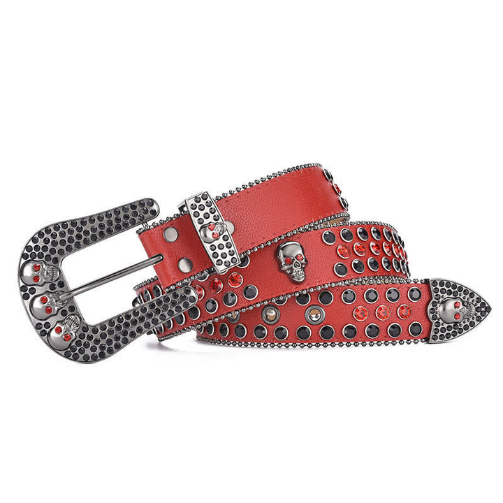 Women's Punk Skull Buckle Bead Edge Leather Belt - image 14