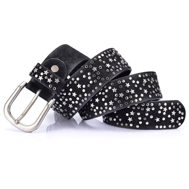 Women's Starry Night Rivet Studded Leather Belt - Black - 34 - image 3