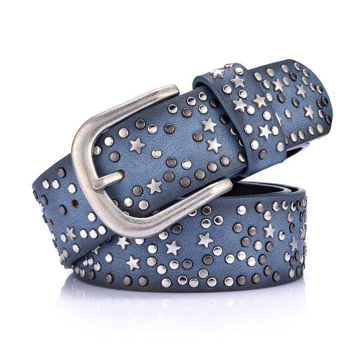Women's Starry Night Rivet Studded Leather Belt - image 0