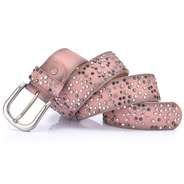 Women's Starry Night Rivet Studded Leather Belt - Pink - 34 - image 6