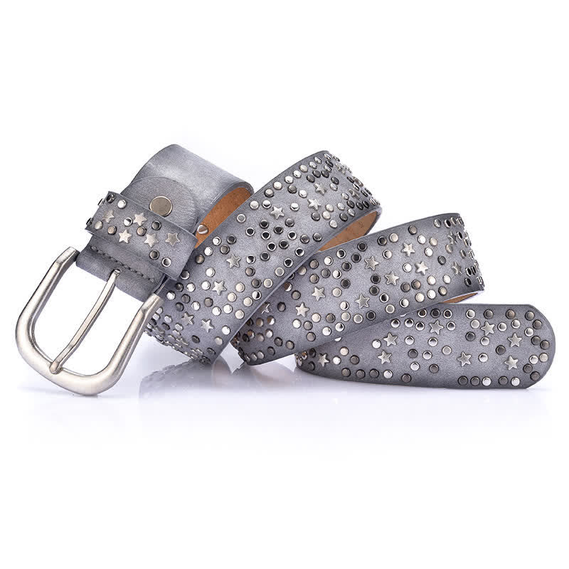 Women's Starry Night Rivet Studded Leather Belt - Gray - 34 - image 7