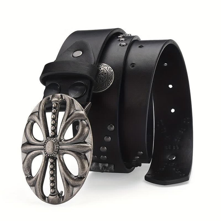 Bohemian Style Vintage Skeleton Riveted Leather Belt - image 1