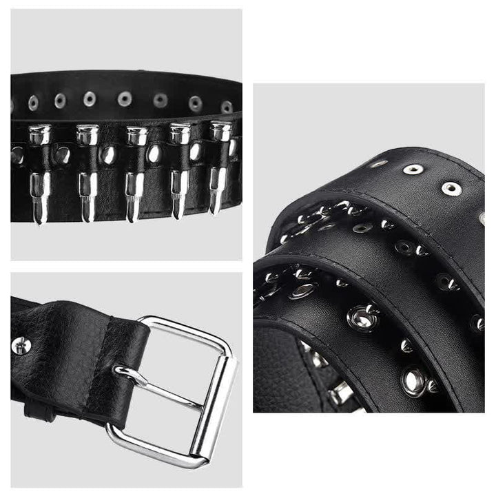 Black Punk Rock Bullets Rivet Studded Leather Belt - image 4