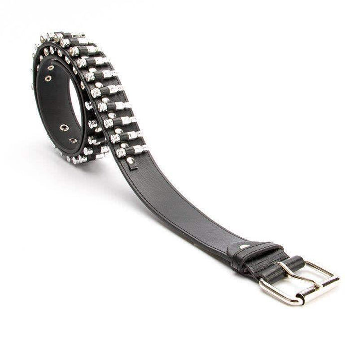 Black Punk Rock Bullets Rivet Studded Leather Belt - image 9