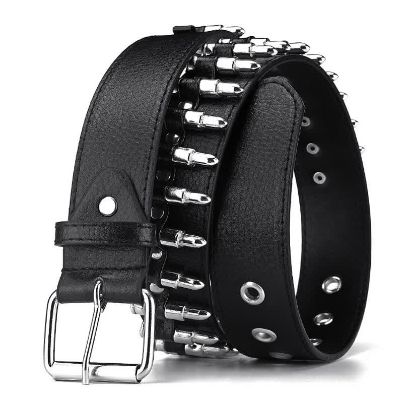 Black Punk Rock Bullets Rivet Studded Leather Belt - image 2
