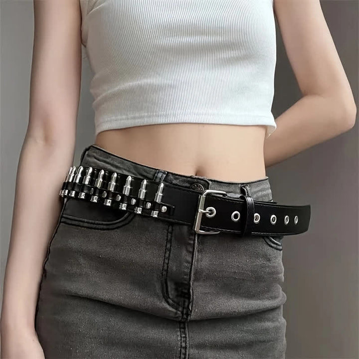 Black Punk Rock Bullets Rivet Studded Leather Belt - image 1
