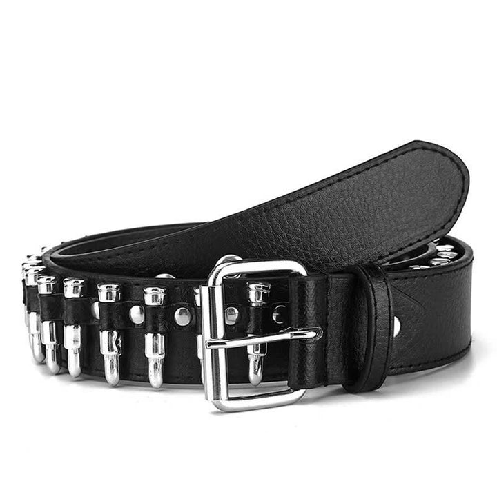 Black Punk Rock Bullets Rivet Studded Leather Belt - image 5