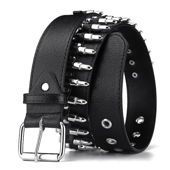 Black Punk Rock Bullets Rivet Studded Leather Belt - image 2