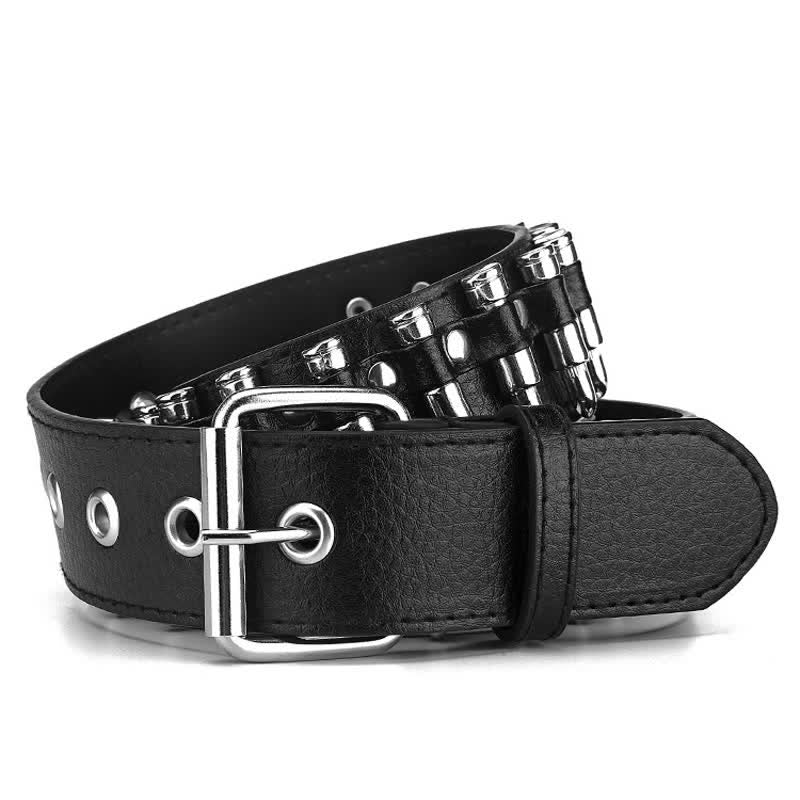 Black Punk Rock Bullets Rivet Studded Leather Belt - image 6