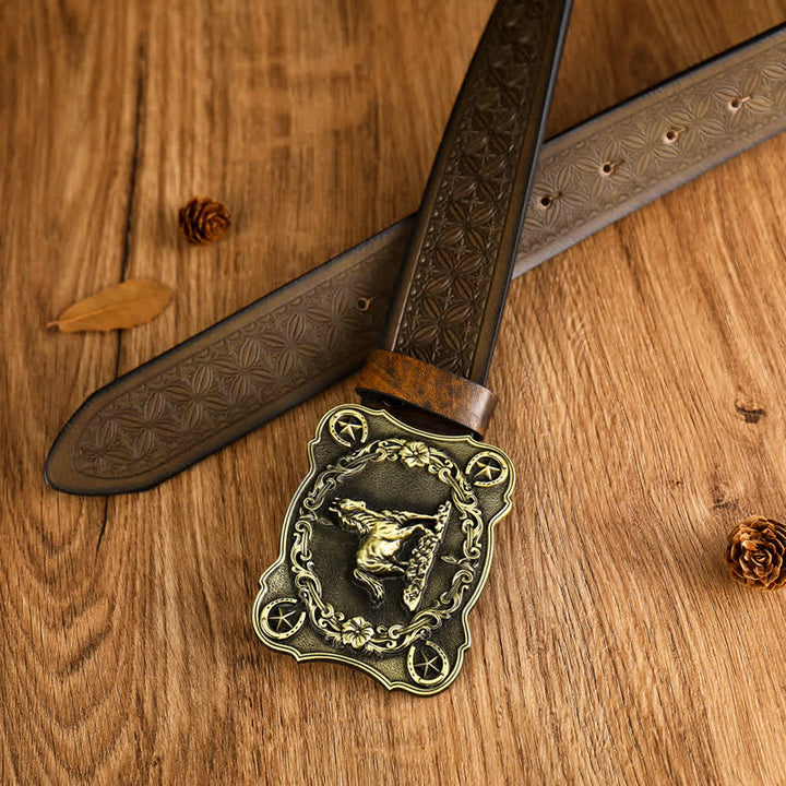 Men's Sturdy Steed Embossed Weave Pattern Leather Belt - image 3