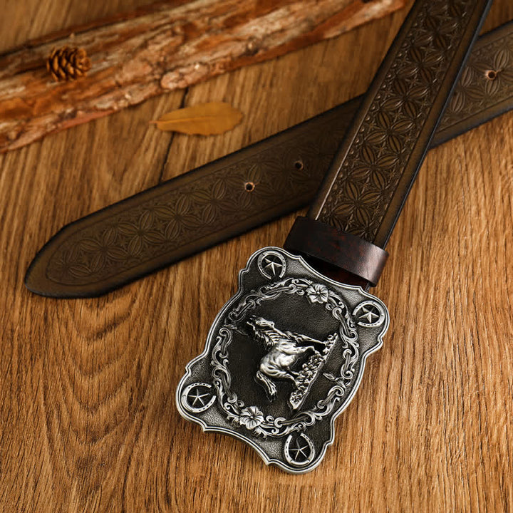 Men's Sturdy Steed Embossed Weave Pattern Leather Belt - image 1
