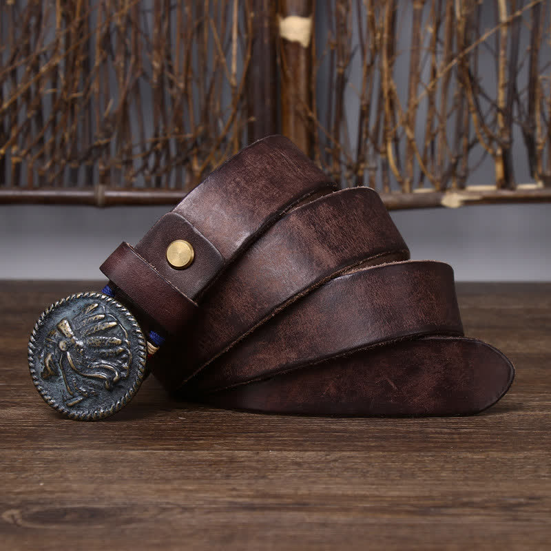Men's Vintage Distressed Indian Head Leather Belt - image 6