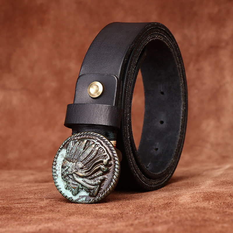 Men's Vintage Distressed Indian Head Leather Belt - Black - 46 - image 0