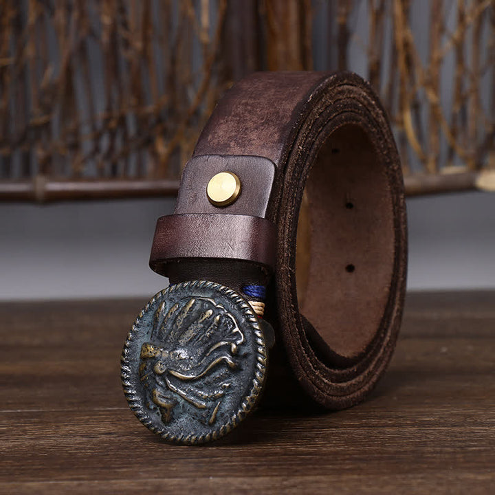 Men's Vintage Distressed Indian Head Leather Belt - Coffee - 46 - image 5
