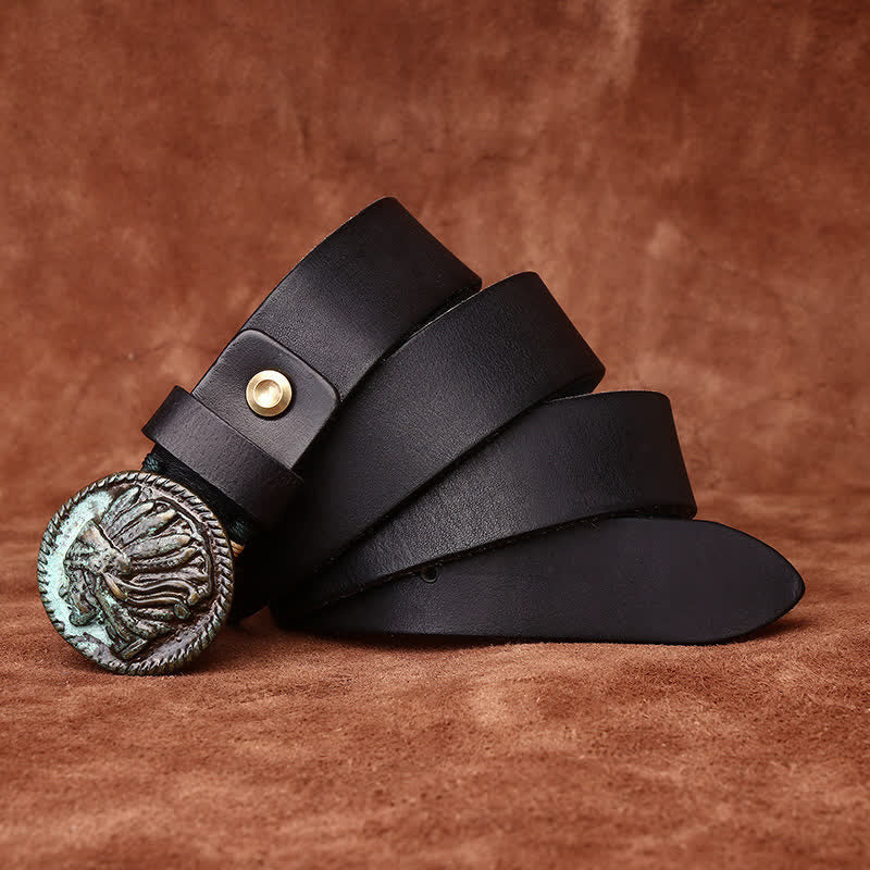 Men's Vintage Distressed Indian Head Leather Belt - image 1