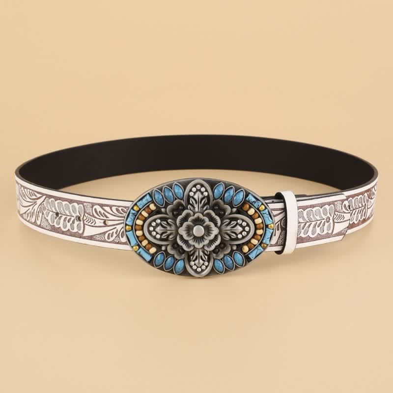 Women's Turquoise Stone Boho Floral Leather Belt - image 2