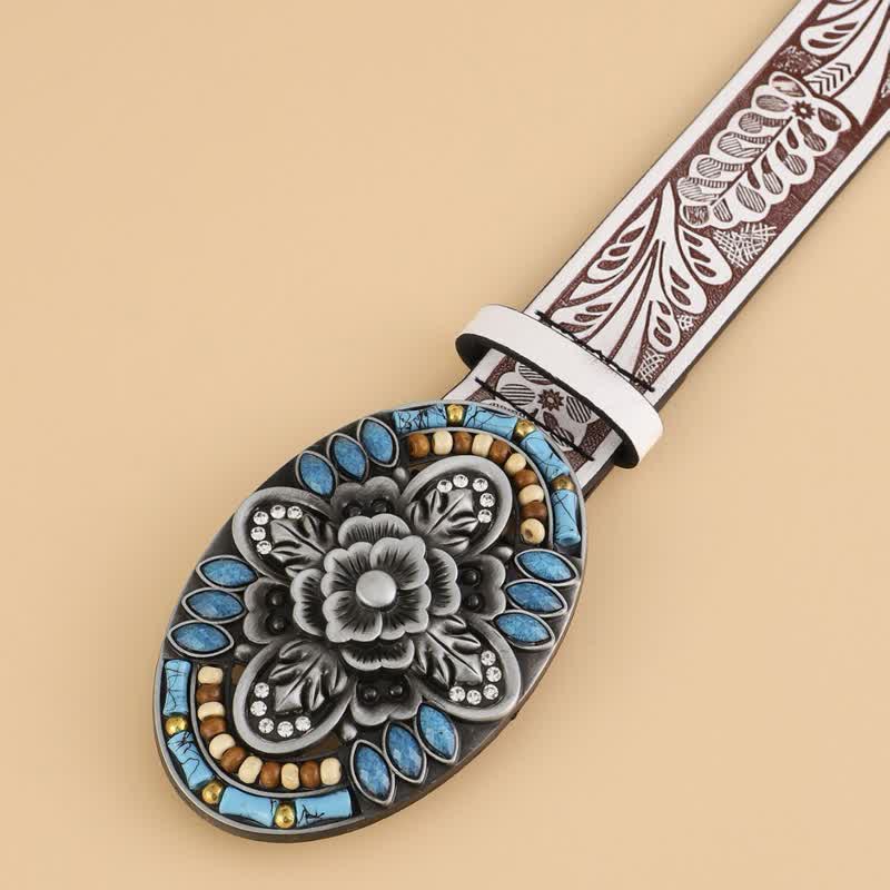 Women's Turquoise Stone Boho Floral Leather Belt - image 1
