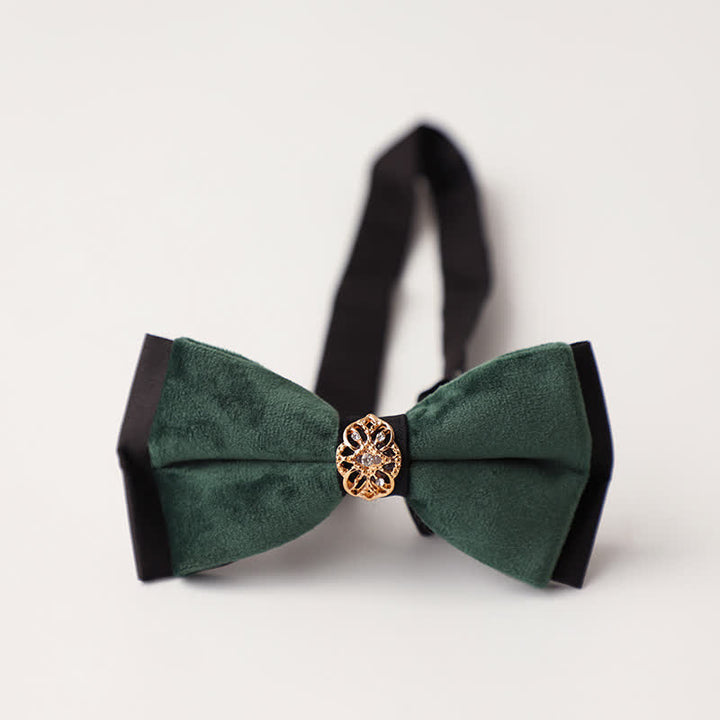 Men's Luxury Velvet Rhinestone Inlaid Wedding Bow Tie - Style #2 - Dark Green - image 3