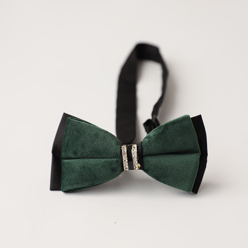 Men's Luxury Velvet Rhinestone Inlaid Wedding Bow Tie - Style #1 - Dark Green - image 2