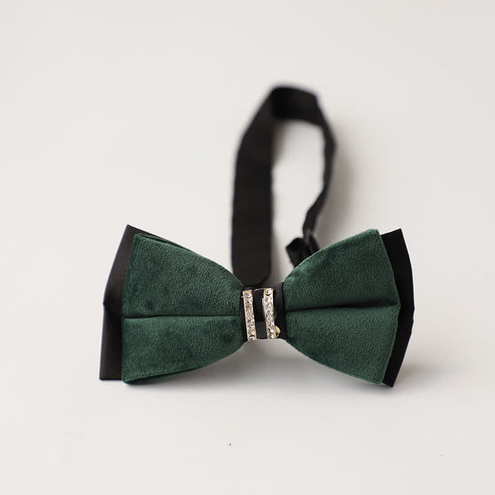 Men's Luxury Velvet Rhinestone Inlaid Wedding Bow Tie - Style #1 - Dark Green - image 2