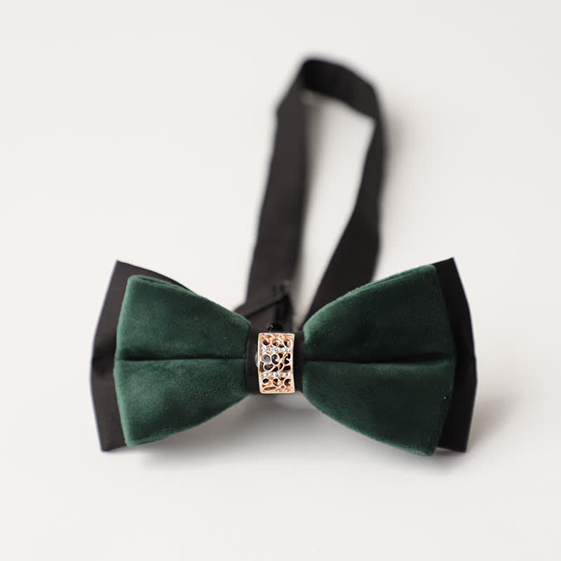 Men's Luxury Velvet Rhinestone Inlaid Wedding Bow Tie - Style #3 - Dark Green - image 4
