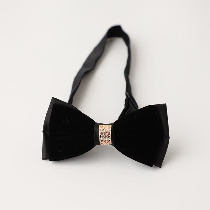 Men's Luxury Velvet Rhinestone Inlaid Wedding Bow Tie - Style #3 - Black - image 8