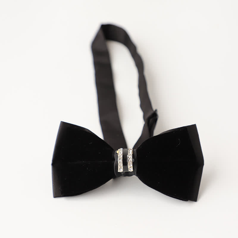 Men's Luxury Velvet Rhinestone Inlaid Wedding Bow Tie - Style #1 - Black - image 6