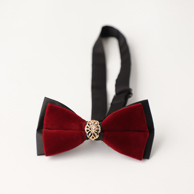 Men's Luxury Velvet Rhinestone Inlaid Wedding Bow Tie - Style #2 - Burgundy - image 11
