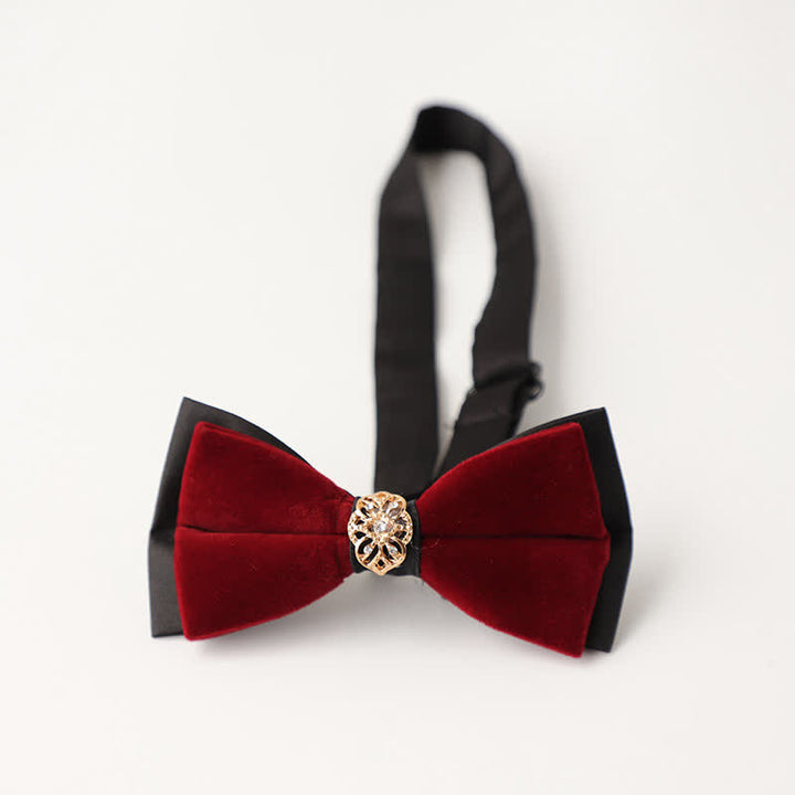 Men's Luxury Velvet Rhinestone Inlaid Wedding Bow Tie - Style #2 - Burgundy - image 11
