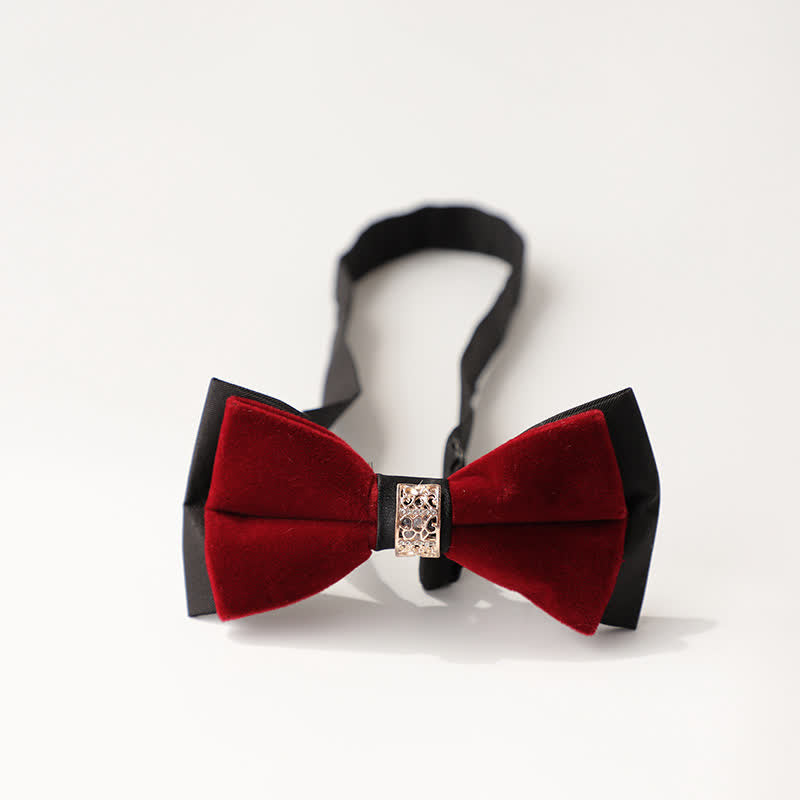 Men's Luxury Velvet Rhinestone Inlaid Wedding Bow Tie - Style #3 - Burgundy - image 12
