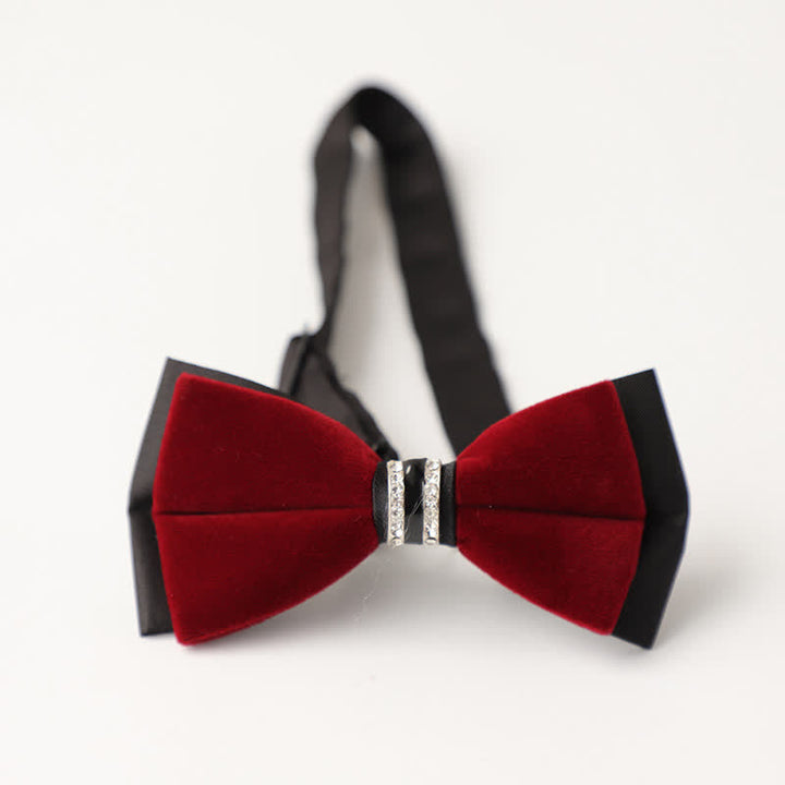 Men's Luxury Velvet Rhinestone Inlaid Wedding Bow Tie - Style #1 - Burgundy - image 10